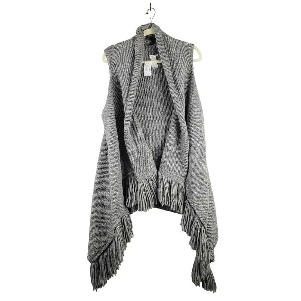 Maurices‎ Women's One Size Fringe Trim Knit Scarf Vest Gray Winter Lagenlook NWT